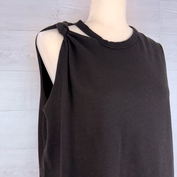 Current Elliot Shoulder Twist Knot Tank Top Size 0 Black Boxy Oversized Goth - Picture 2 of 13
